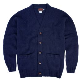 O'Connell's Chunky Scottish Shetland Wool Cardigan - Navy | Men's