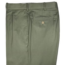 O'Connell's Pleated Cotton Gabardine Trousers - Olive | Men's and