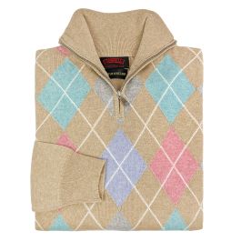 O'Connell's Scottish Cashmere & Cotton Quarter-Zip Argyle Sweater
