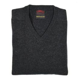 O'Connell's Scottish Cashmere V-Neck Sweater - Charcoal Grey