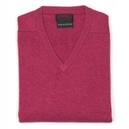 O'Connell's Scottish Cashmere V-neck Sweater - Raspberry | Men's