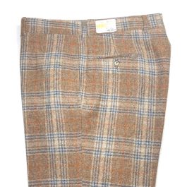 princess polly baby blue dress Shetland Tweed Trousers - Plaid - Light Brown with Blue, Orange & Cream  (52708)