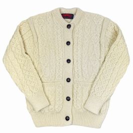 Womens Irish Fisherman Knit Aran Sweater - Crew Neck Cardigan