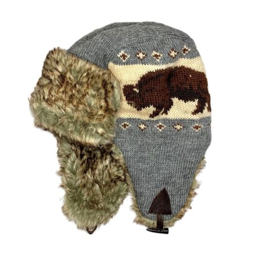 Buffalo Wool Knit Bomber Hat - Grey