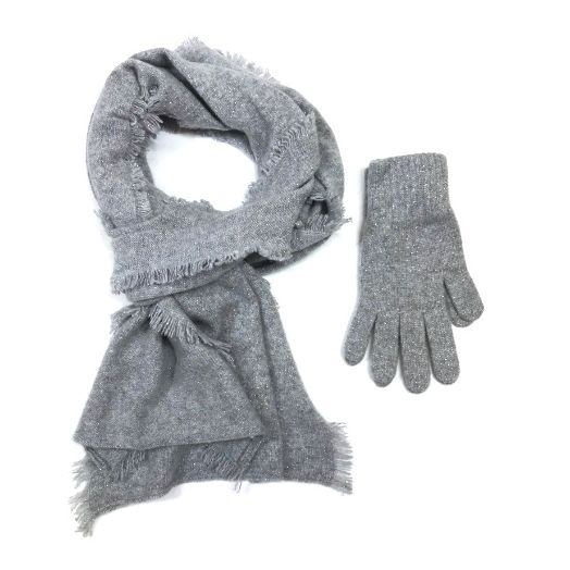 Cashmere Scarf & Glove Set - Grey & Silver