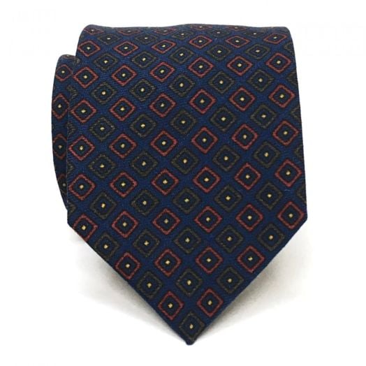 Drake's 3 1/8" English Wool Challis Tie - Neat - Navy (89272)