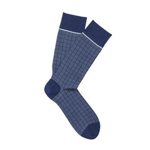 Cotton Mid-Calf Marcoliani Socks - Windowpane - Royal (88428)