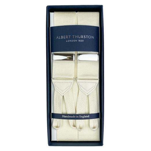 Albert Thurston Formal Solid Braces - Ivory with Ivory Braided Ends & Silver Hardware (115220)