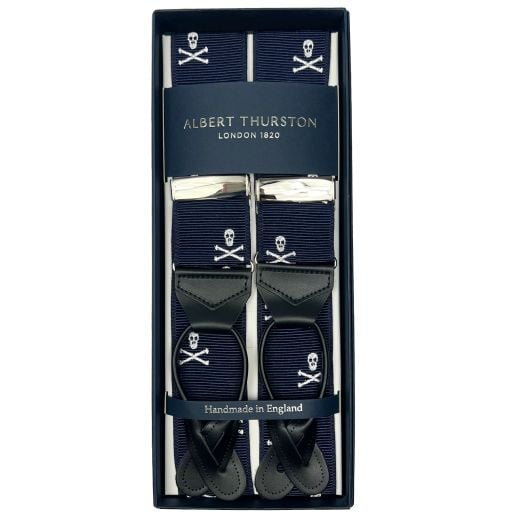 Albert Thurston Motif Jacquard Braces - Jolly Roger - Navy (107926)