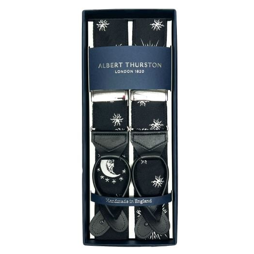 Albert Thurston Motif Jacquard Braces - Sun & Moon - Black & White (111792)