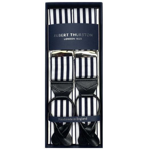 Albert Thurston Stripe Braces - Navy & White