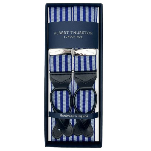 Albert Thurston Stripe Braces - Royal Blue & Sky Grey (107932)