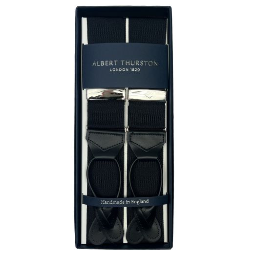 Albert Thurston Solid Braces - Black with Silver Hardware (107928)