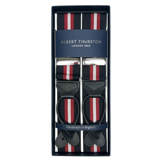 Albert Thurston Striped Braces - Black with Red & White (111797)