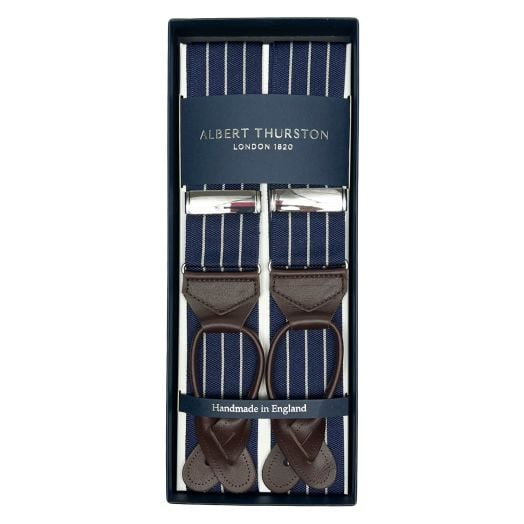 Albert Thurston Thin Stripe Braces - Navy & Grey (111783)