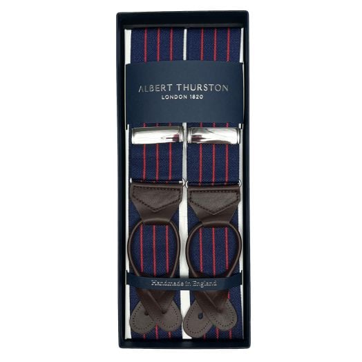 Albert Thurston Thin Stripe Braces - Navy & Red (111782)