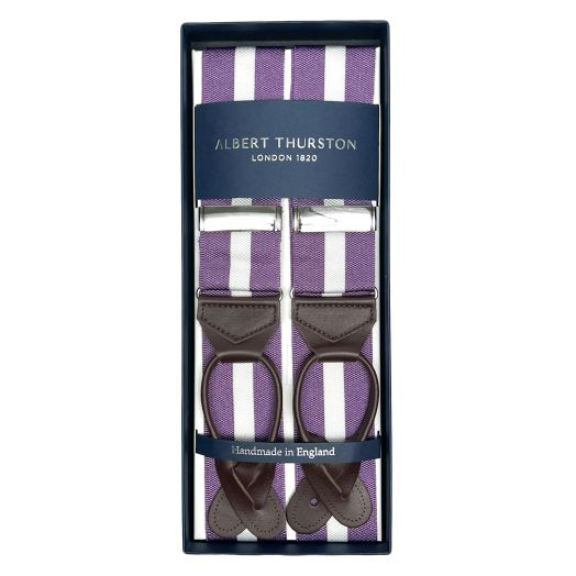 Albert Thurston Wide Stripe Braces - Amethyst & White (111789)