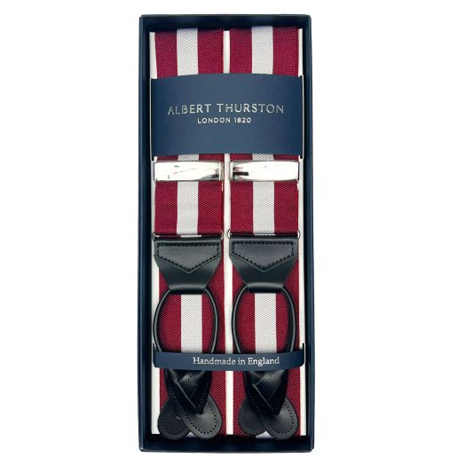 Albert Thurston Wide Stripe Braces - Crimson Red & White (107933)