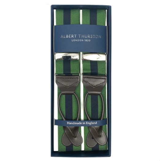 Albert Thurston Wide Stripe Braces - Green & Navy