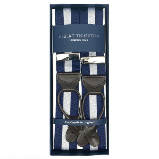 Albert Thurston Wide Stripe Braces - Navy & White