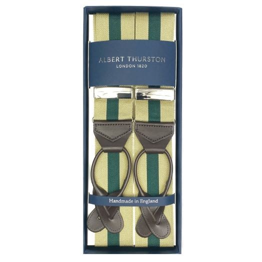 Albert Thurston Wide Stripe Braces - Tan & Green