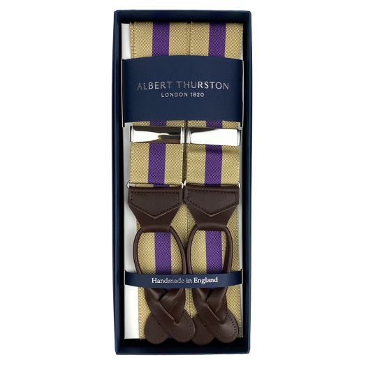 Albert Thurston Wide Stripe Braces - Tan & Lilac (115216)