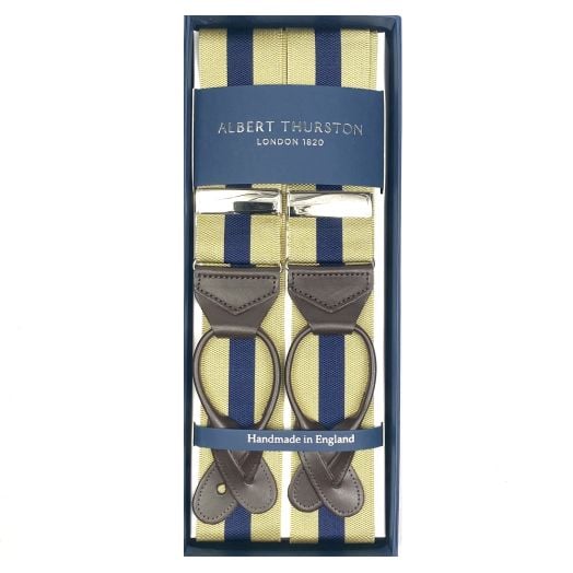 Albert Thurston Wide Stripe Braces - Tan & Navy