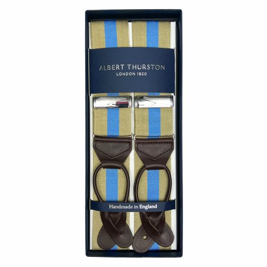 Albert Thurston Wide Stripe Braces - Tan & Sky (111788)