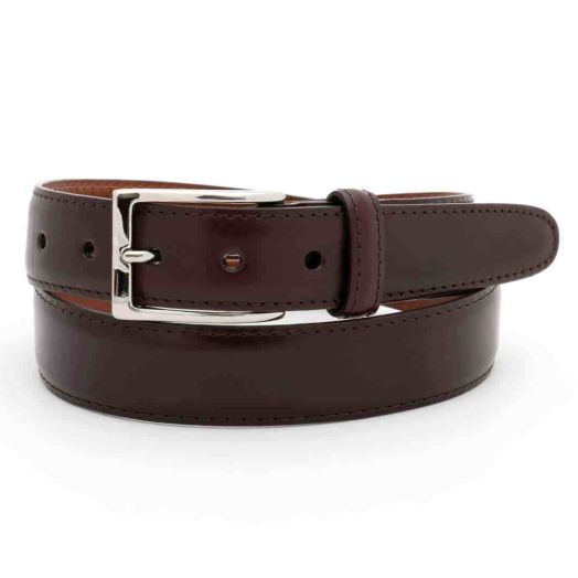 Alden Calfskin Belt with Silver Buckle - Burgundy (MB0112)