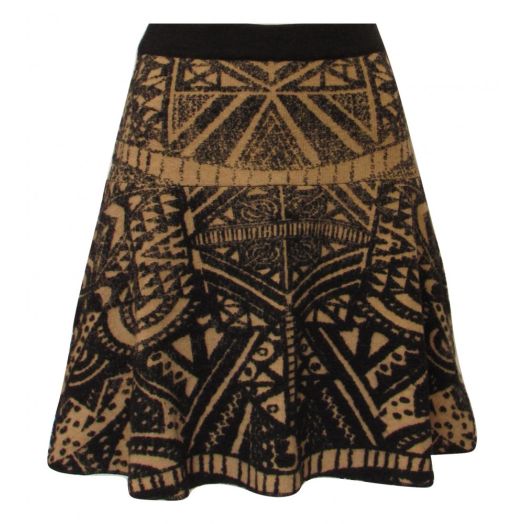 Aldo Martins Aztec Jacquard Knit Skirt - Wool Blend - Black/Camel (8387)