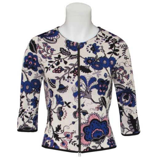 Aldo Martins Floral Jacquard Knit Zip Cardigan Jacket- Cobalt/White/Coral (8621)