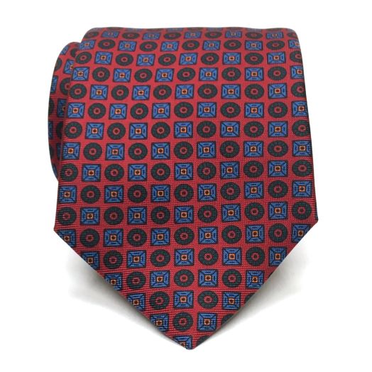 Atkinsons Ancient Madder Necktie - Neat - Red with Blue and Forest (88259)