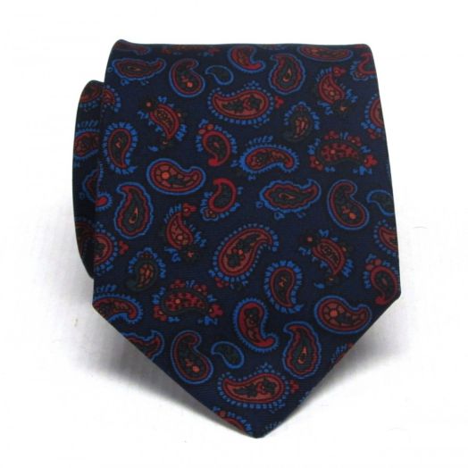 Atkinsons Ancient Madder Necktie - Paisley - Navy with Rust, Green & Light Blue (Nvy2) (44755)