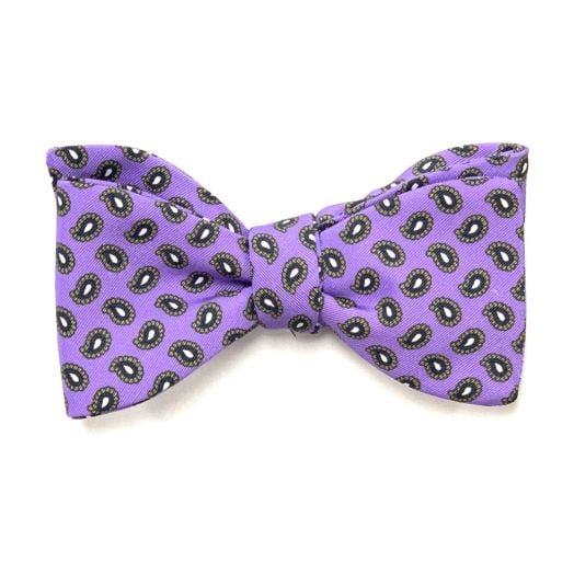 Atkinsons Irish Poplin Bow Tie - Paisley - Purple with Olive & Navy(093064)