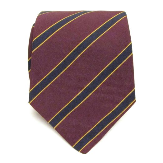 Atkinsons Irish Poplin Necktie - Stripe - Burgundy with Navy & Gold (81906) Extra Long