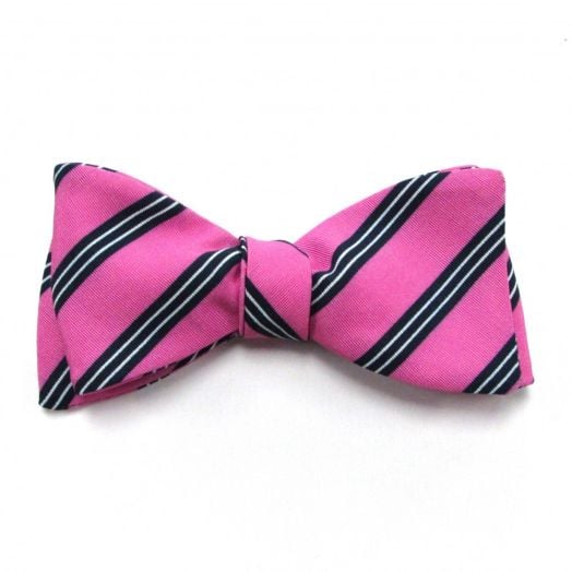 Atkinsons Irish Poplin Bow Tie- Stripe - Fuchsia with Dark Navy & White (Fsch1) (81512)