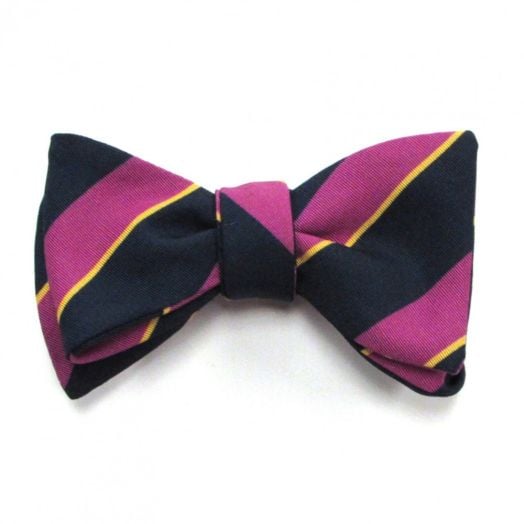 Atkinsons Irish Poplin Bow Tie- Stripe - Fuchsia with Navy & Yellow (Fsch2) (81513)