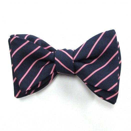 Atkinsons Irish Poplin Bow Tie- Stripe - Navy & Pink (Nvy1) (81506)