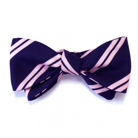 Atkinsons Irish Poplin Bow Tie - Stripe - Navy with double Pink (NvyM) (68551)
