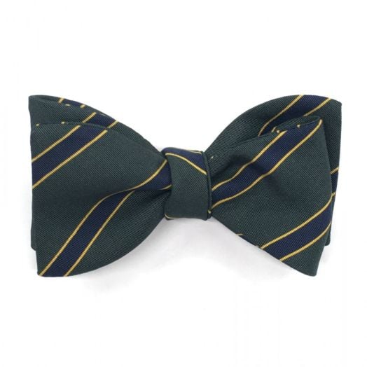 Atkinsons Irish Poplin Bow Tie - Stripe - Olive with Navy & Yellow (83615)