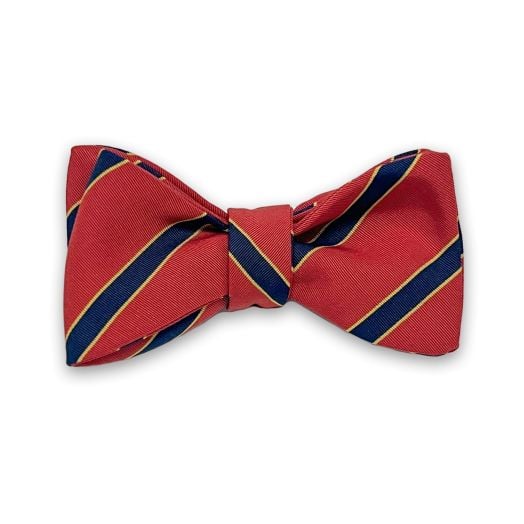 Atkinsons Irish Poplin Bow Tie - Stripe - Red with Navy & Yellow (bat shape) (83266)