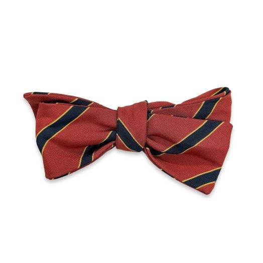 Atkinsons Irish Poplin Bow Tie - Stripe - Red wtih Navy & Gold (Bat Shape) (105217)