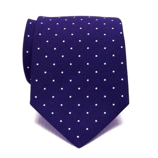 Atkinsons Irish Poplin Necktie - Dots - Navy with White Dots (Nvy0) (69266)