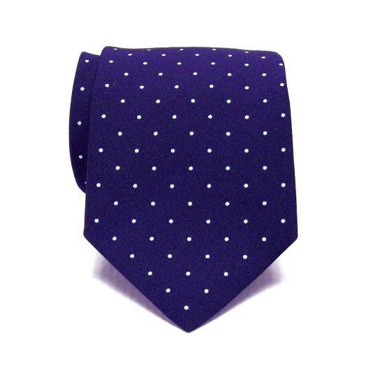 Atkinsons Irish Poplin Necktie - Dots - Navy with White Dots (Nvy0) Extra Long (81910)