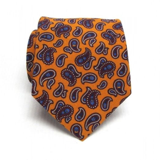 Atkinsons Irish Poplin Necktie - Paisley - Gold with Burgundy, White, Blue & Navy (Gld0) (68482)