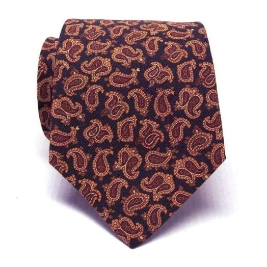 Atkinsons Irish Poplin Necktie - Paisley - Olive with Camel, Tan, Light Brown and Burgundy (Olv0) (59314)