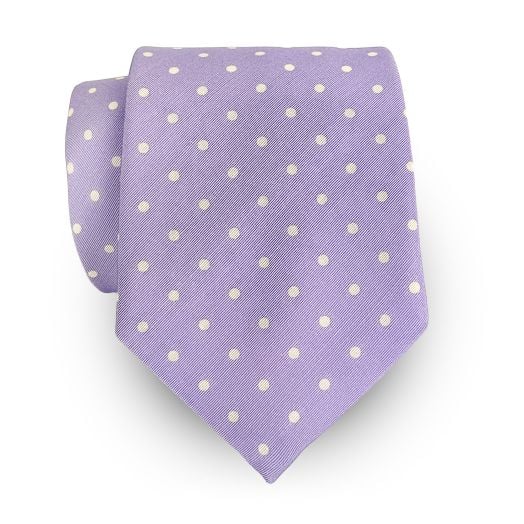 Atkinsons Irish Poplin Necktie - Polka Dots - Lilac with White Dots (71345)