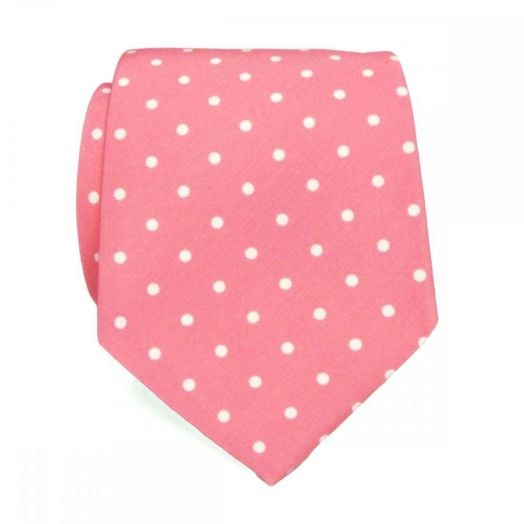 Atkinsons Irish Poplin Necktie - Polka Dots - Pink with White Dots (107705)