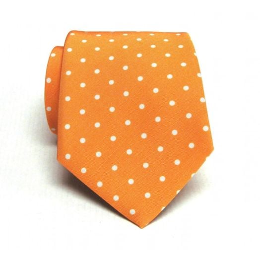 Atkinsons Irish Poplin Necktie - Polka Dots - Tangerine with White Dots (Tng1)) (71343)