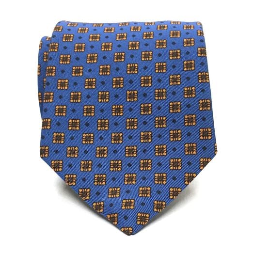 Atkinsons Irish Poplin Necktie - Print - Blue with Camel (92494)